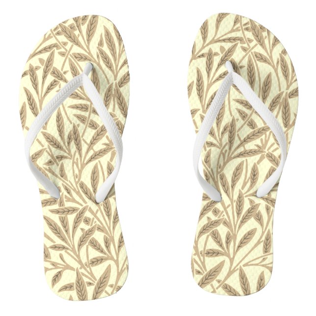 Vintage Sepia Tan Willow Leaves Botanical Thongs (Footbed)