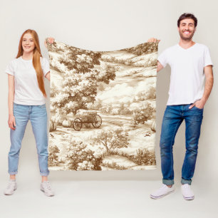 Vintage Sepia Thanksgiving Pumpkin Toile Pattern Fleece Blanket