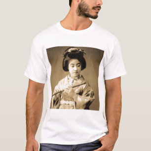 Vintage Sepia Toned Japanese Geisha Playing Flute T-Shirt