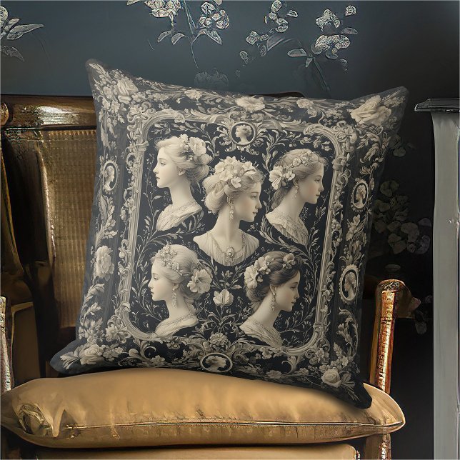 Vintage Sepia Victorian Cameos Dark Grey Cushion (Creator Uploaded)