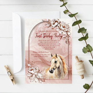 Vintage Sepia Watercolor Horse First Kentucky Derb Invitation