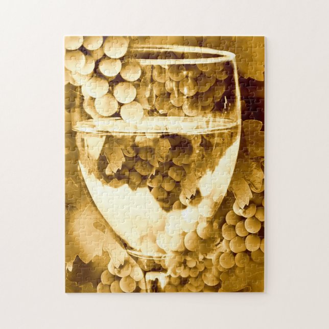 Vintage Sepia Wine Glass and Grapes Jigsaw Puzzle (Vertical)