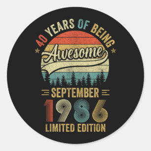 Vintage September 1986 40 Years Old 40th Birthday Classic Round Sticker