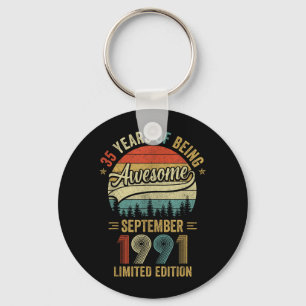 Vintage September 1991 35 Years Old 35th Birthday Key Ring