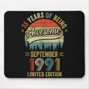 Vintage September 1991 35 Years Old 35th Birthday Mouse Pad