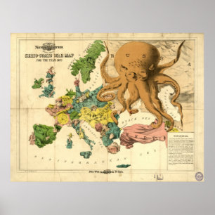 Vintage Serio Comic War Map For The Year 1877 Poster