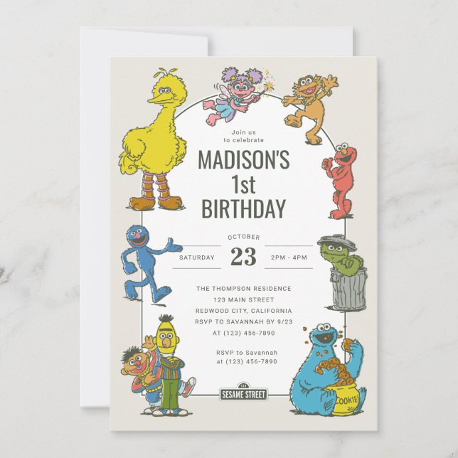 Vintage Sesame Street Characters Birthday Invitation (Front)