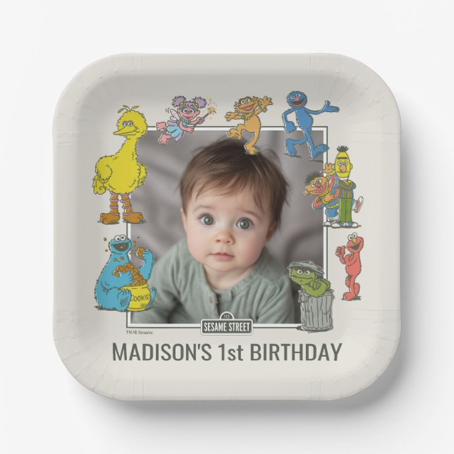 Vintage Sesame Street Characters Birthday Paper Pl Plate (Front)