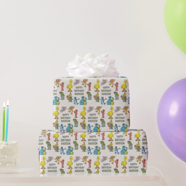Vintage Sesame Street Characters Birthday Wrapping Paper (Party Gifts)
