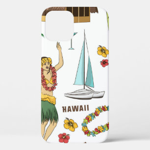  Vintage set pattern of Hawaiian icons and symbols iPhone 12 Case