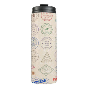 Vintage set vintage postage stamps from countries thermal tumbler
