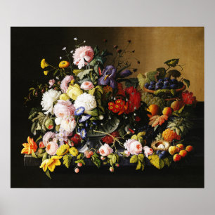 Vintage Severin Roesen Floral Fruit Still Life Poster