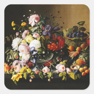 Vintage Severin Roesen Floral Fruit Still Life Square Sticker