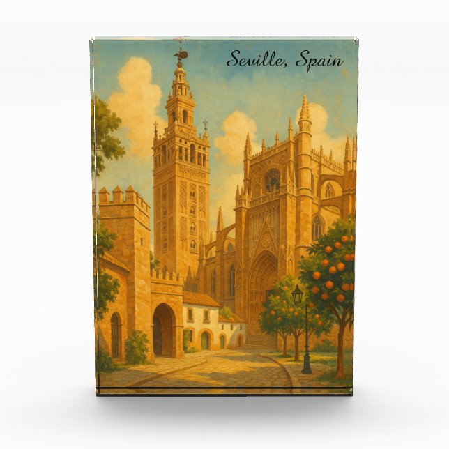 Vintage Seville Spain Andalusia Travel Photo Block (Front)