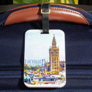 Vintage Seville Spain Cathedral City View Luggage Tag
