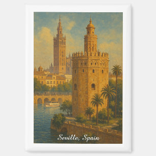 Vintage Seville Spain Travel Giralda & Torre Oro Magnet