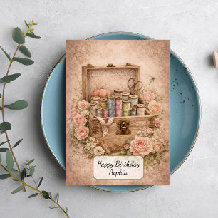 Vintage Sewing Box Card