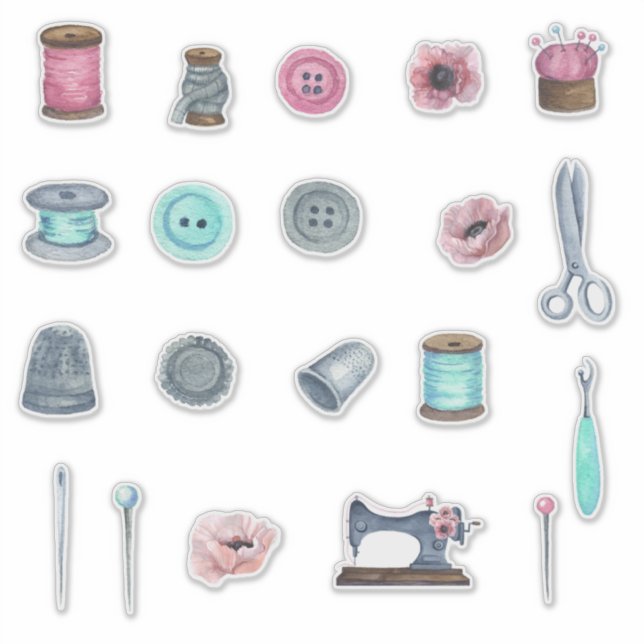 Vintage Sewing Fussy Cut Custom-Cut Vinyl Stickers (Front)