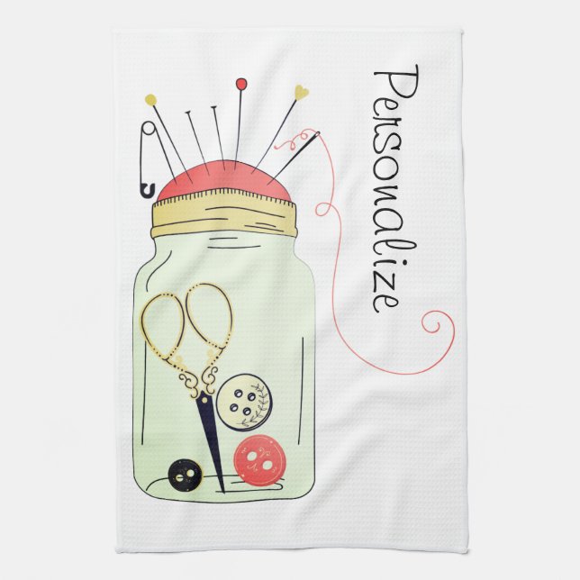 Vintage sewing kit tea towel (Vertical)