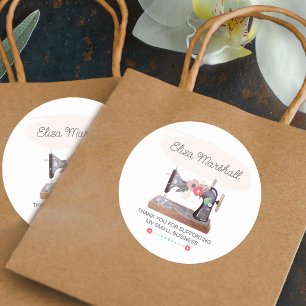 Vintage Sewing Machine Boho Floral Thank You Classic Round Sticker