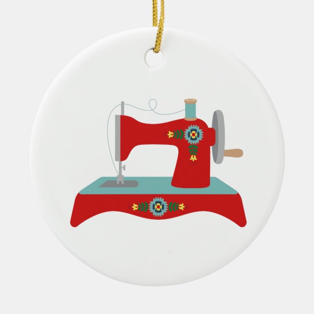 Vintage Sewing Machine Ceramic Ornament (Front)