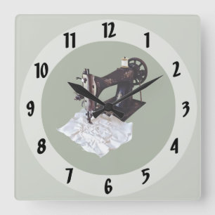 Vintage Sewing Machine Circa 1900 Square Wall Clock