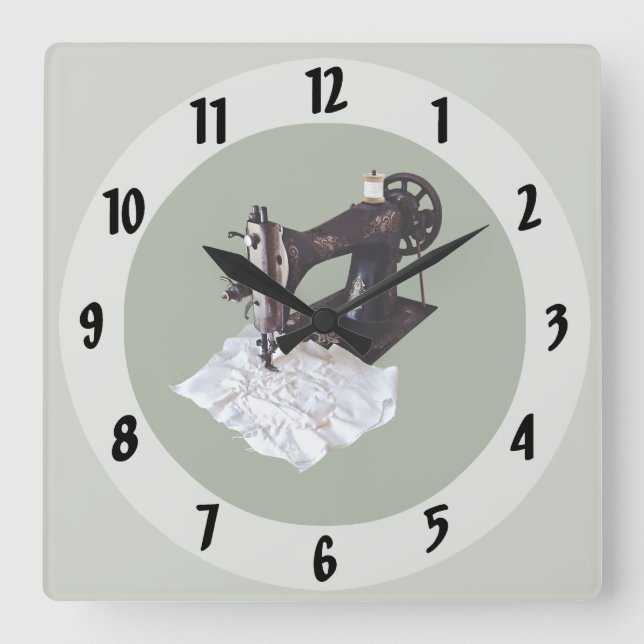 Vintage Sewing Machine Circa 1900 Square Wall Clock (Front)