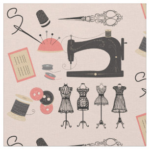Vintage Sewing Machine Crafty Sew Theme Design Fabric