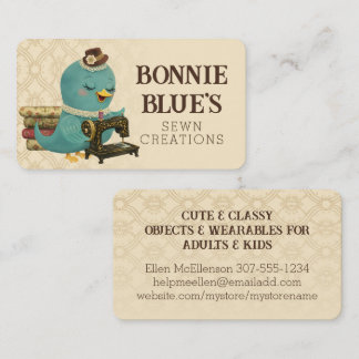 Vintage sewing machine cute bird quilter quilting business card