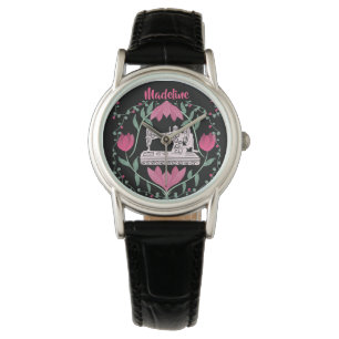 Vintage Sewing Machine:Floral Pattern Personalised Watch