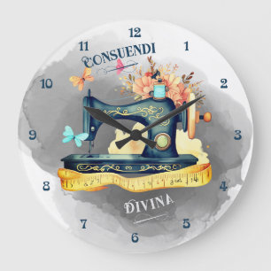 Vintage sewing machine latin sewing is divine large clock
