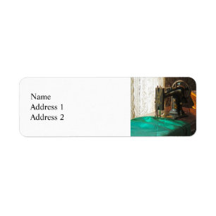 Vintage Sewing Machine Near Window Return Address Label