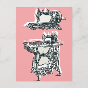 Vintage sewing machine postcard