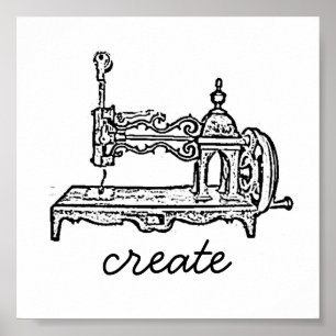 vintage sewing machine print
