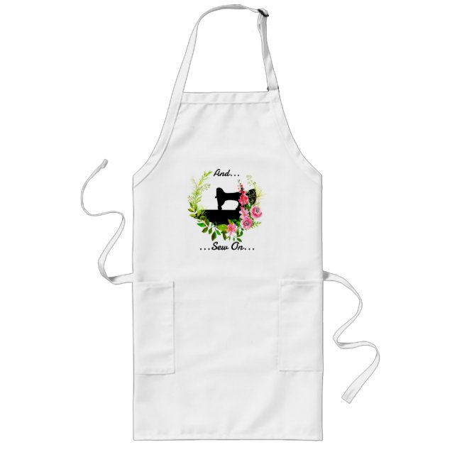 Vintage Sewing Machine Quilting Craft Theme Long Apron (Front)
