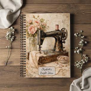 Vintage Sewing Machine Roses Notebook