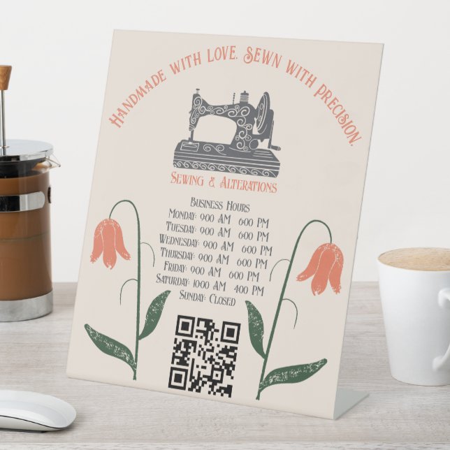 Vintage Sewing Machine Seamstress Pedestal Sign (In SItu)