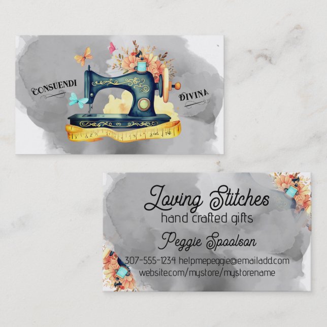 Vintage sewing machine seamstress quilter card (Front/Back)