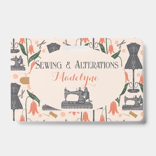 Vintage Sewing Machine Seamstress Tailor ID Badge (Front)