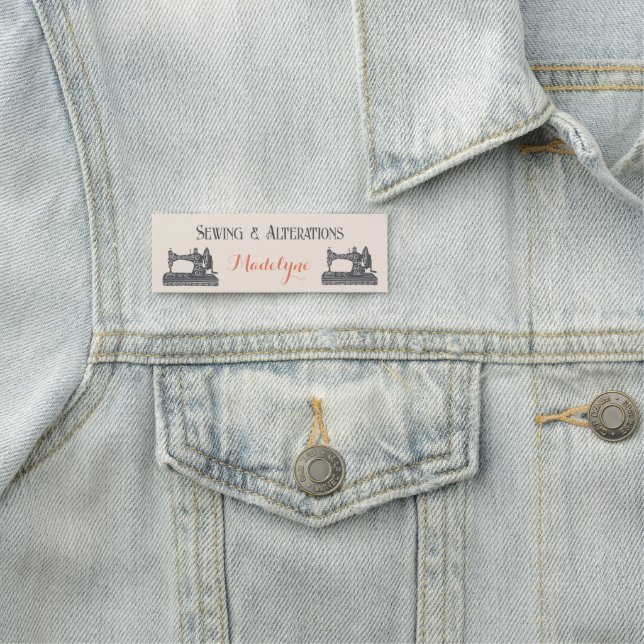 Vintage Sewing Machine Seamstress Tailor Name Tag (In Situ)