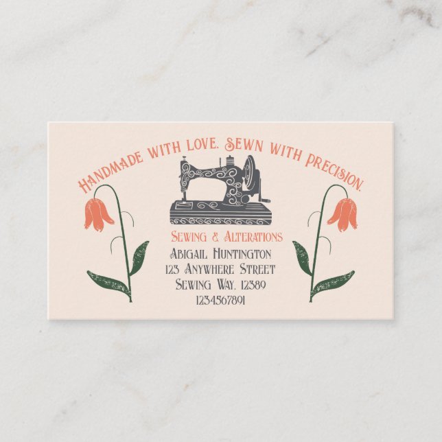 Vintage Sewing Machine Tailor Business Card (Front)