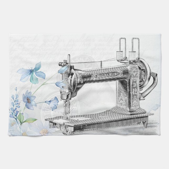 Vintage Sewing Machine. Tea Towel (Horizontal)