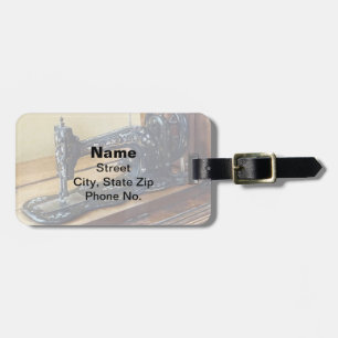 Vintage Sewing Machine With Floral Motif Luggage Tag