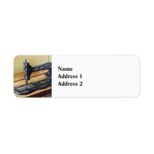 Vintage Sewing Machine With Floral Motif Return Address Label