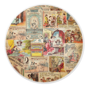 Vintage Sewing Pattern Ceramic Knob