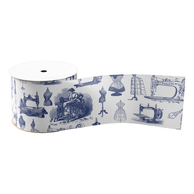 Vintage Sewing Toile Grosgrain Ribbon (Spool)