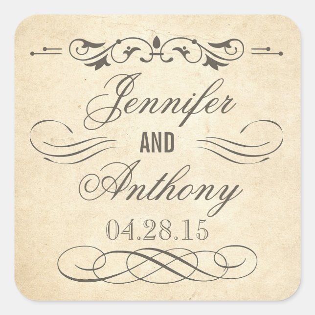 Vintage Shabby and Chic Wedding Square Sticker (Front)