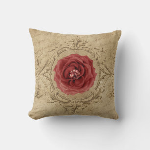 Vintage Shabby Chic Antique Single Red Rose Cushion