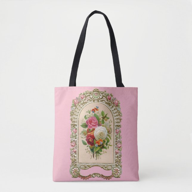Vintage Shabby Chic Archway of Roses Tote Bag (Front)