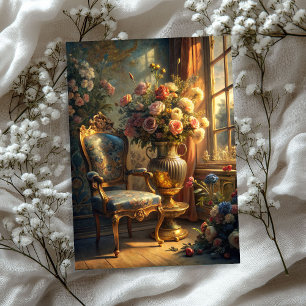 Vintage shabby chic baroque gold armchair roses tissue paper